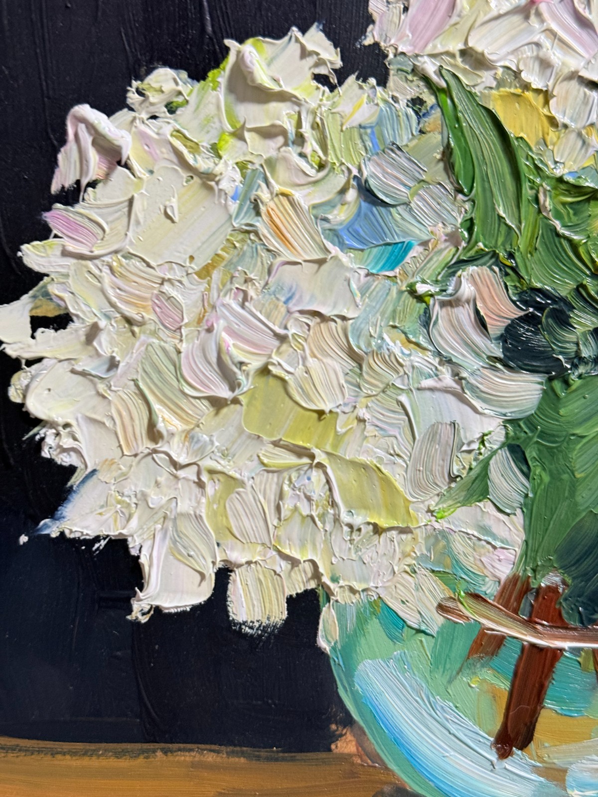 Hydrangea Floral Original Oil Painting Art Impasto Flower Still Life 7.5×8 in