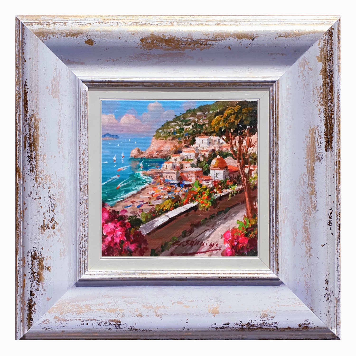 POSITANO PAINTING ITALY «LITTLE ART MEMORIES» by SANNINO ROAD TO THE VILLAGE