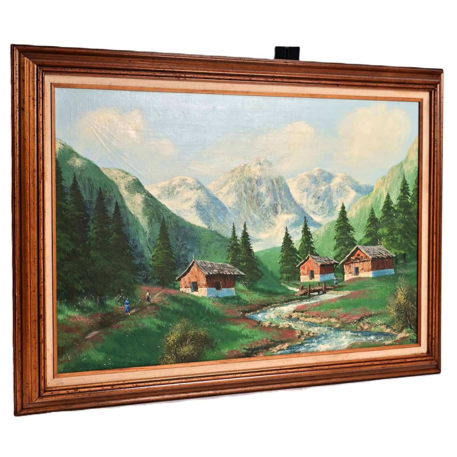 FAIG Original Vintage Signed Figurative Mountain Lake Landscape Oil Painting