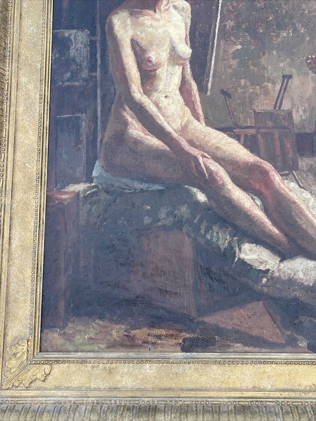 ANTIQUE PAINTING 1930’S Class STUDIO PORTRAIT PRETTY WOMAN FEMALE MODEL MYSTERY