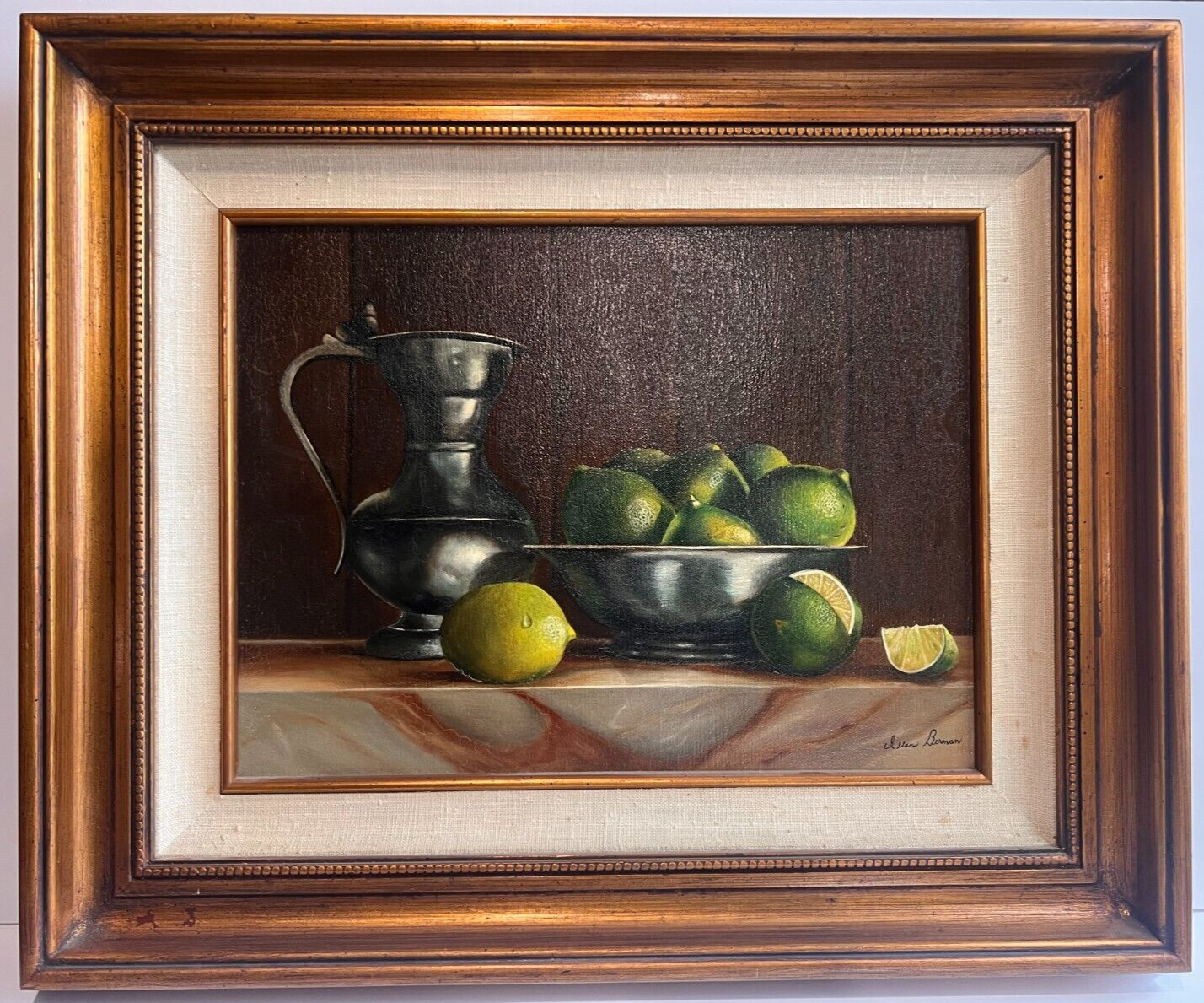 Original «Limes with Pewter» Oil on canvas- Still Life-Allan Berman