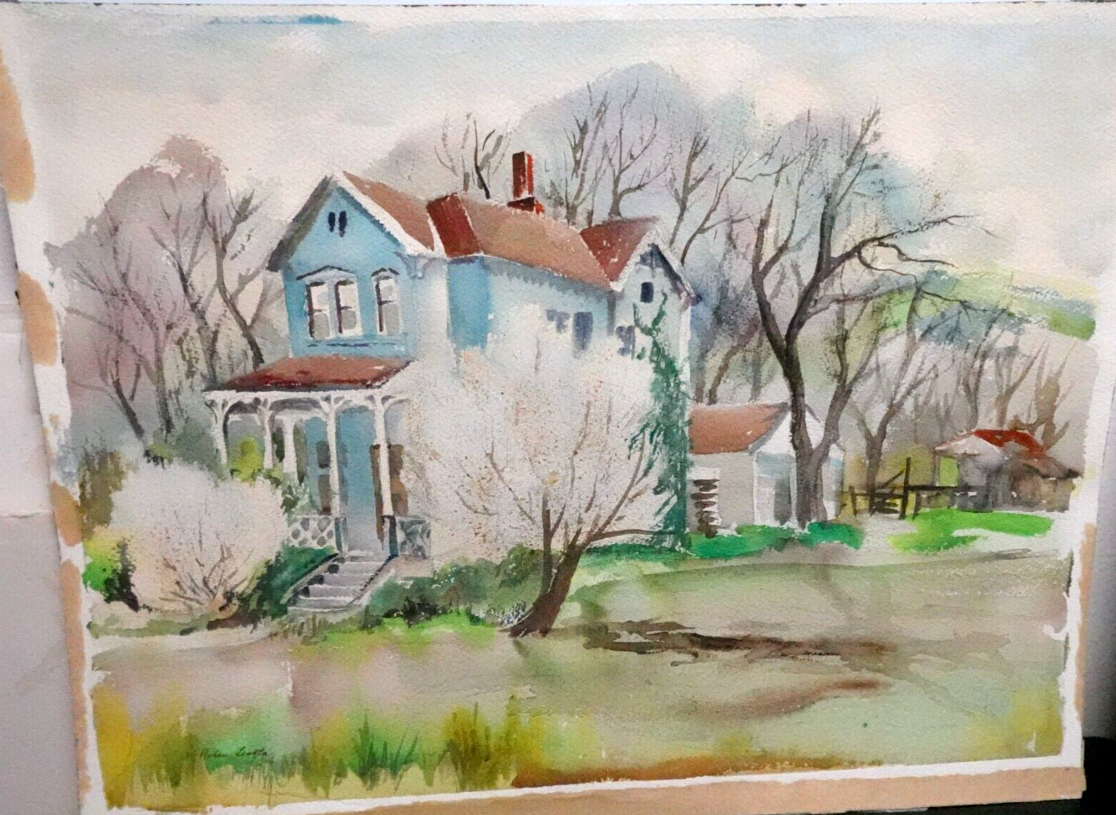 HELEN LIOTTA «OLD HOUSE IN DANVILLE CA» ORIGINAL WATERCOOLOR LANDSCAPE PAINTING