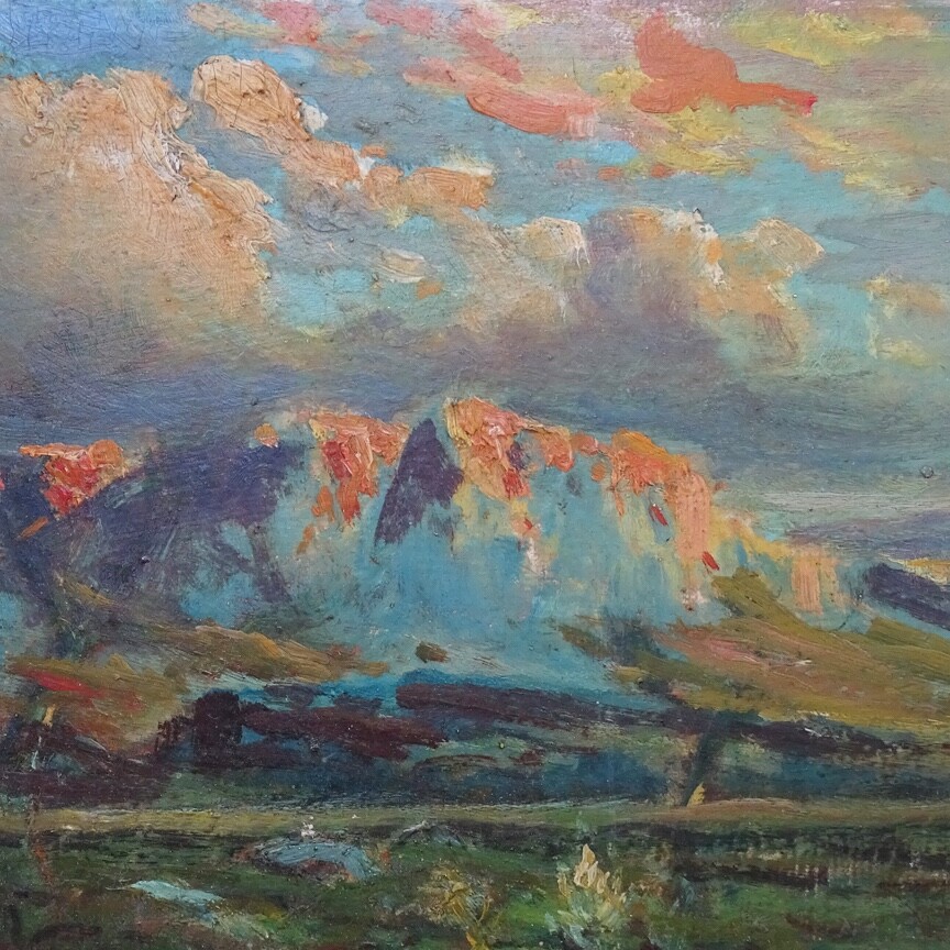 Antique American Southwest Impressionism Oil Painting Mountains A.T. Moran 14×10