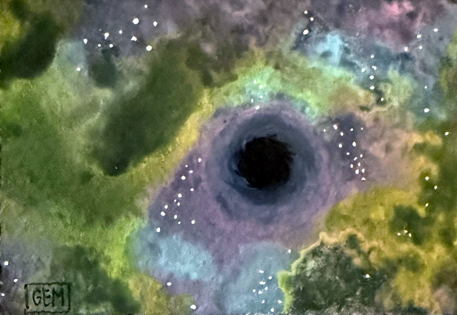ACEO ATC Original Watercolor Painting, Black Star (Hole) Nebula, 2.5″ x 3.5″ GEM