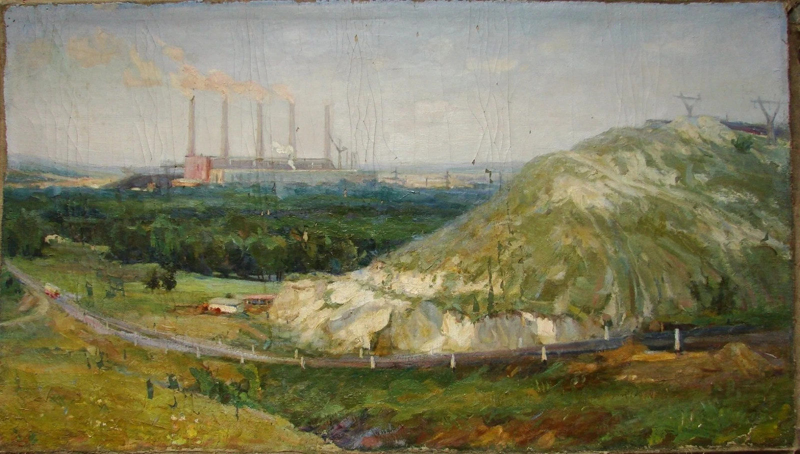 Ukrainian Soviet Oil Painting industrial landscape realism Impressionism factory