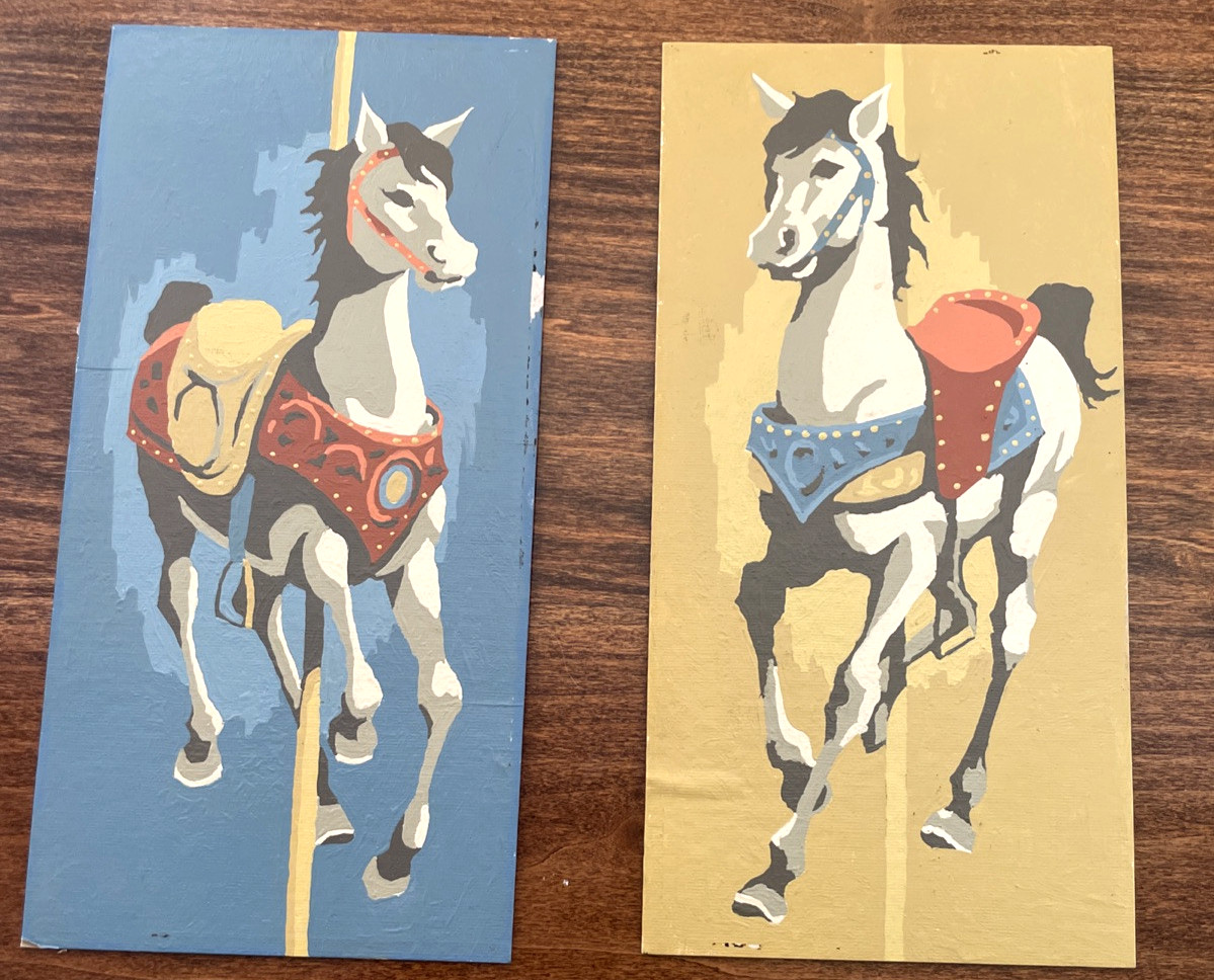 Set 2 Paint by Number 6×12” Horse Paintings Western Country Unframed Mid Century