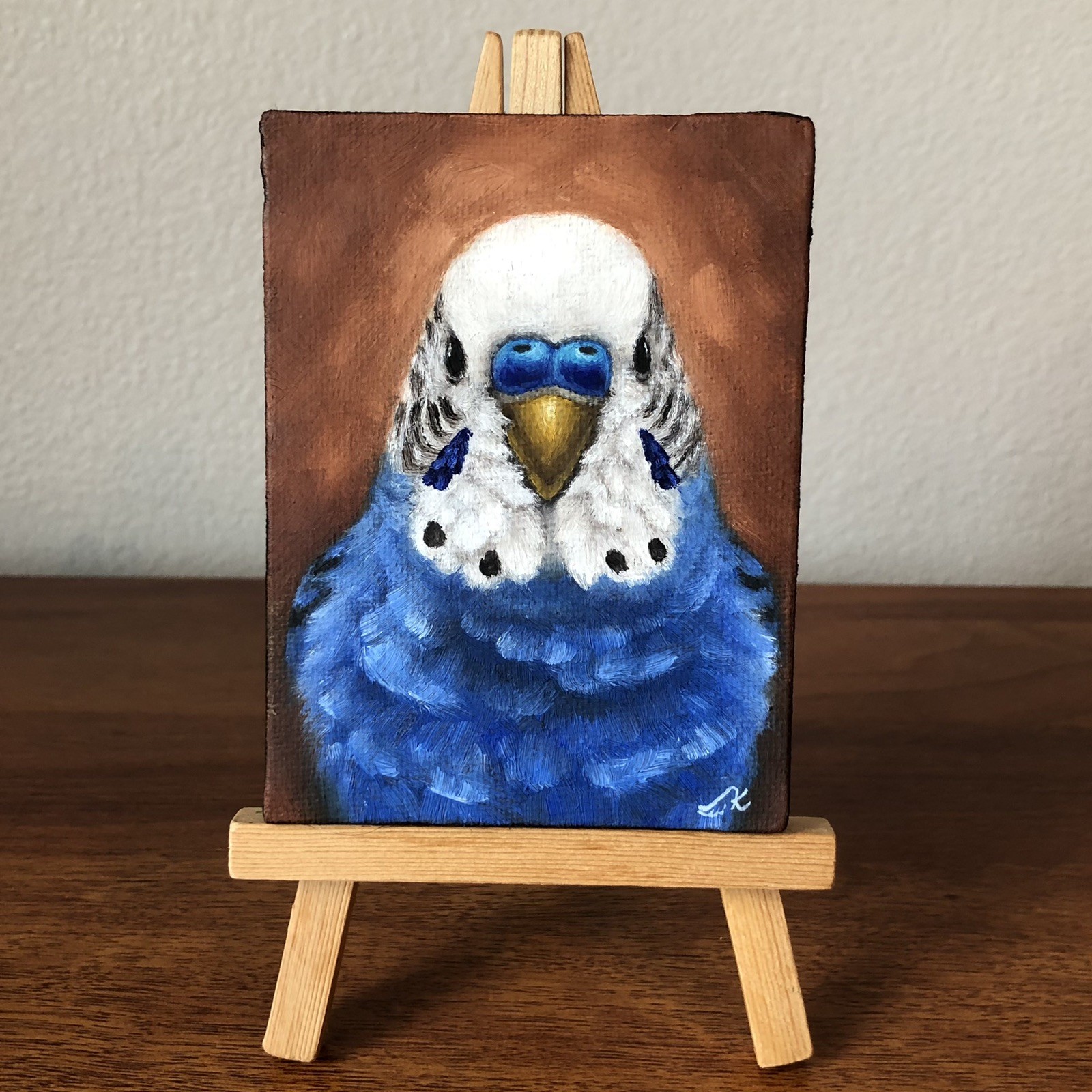 KaoruArtGallery, Budgie, Oil Painting 4x3in, Parakeet, Stand Set