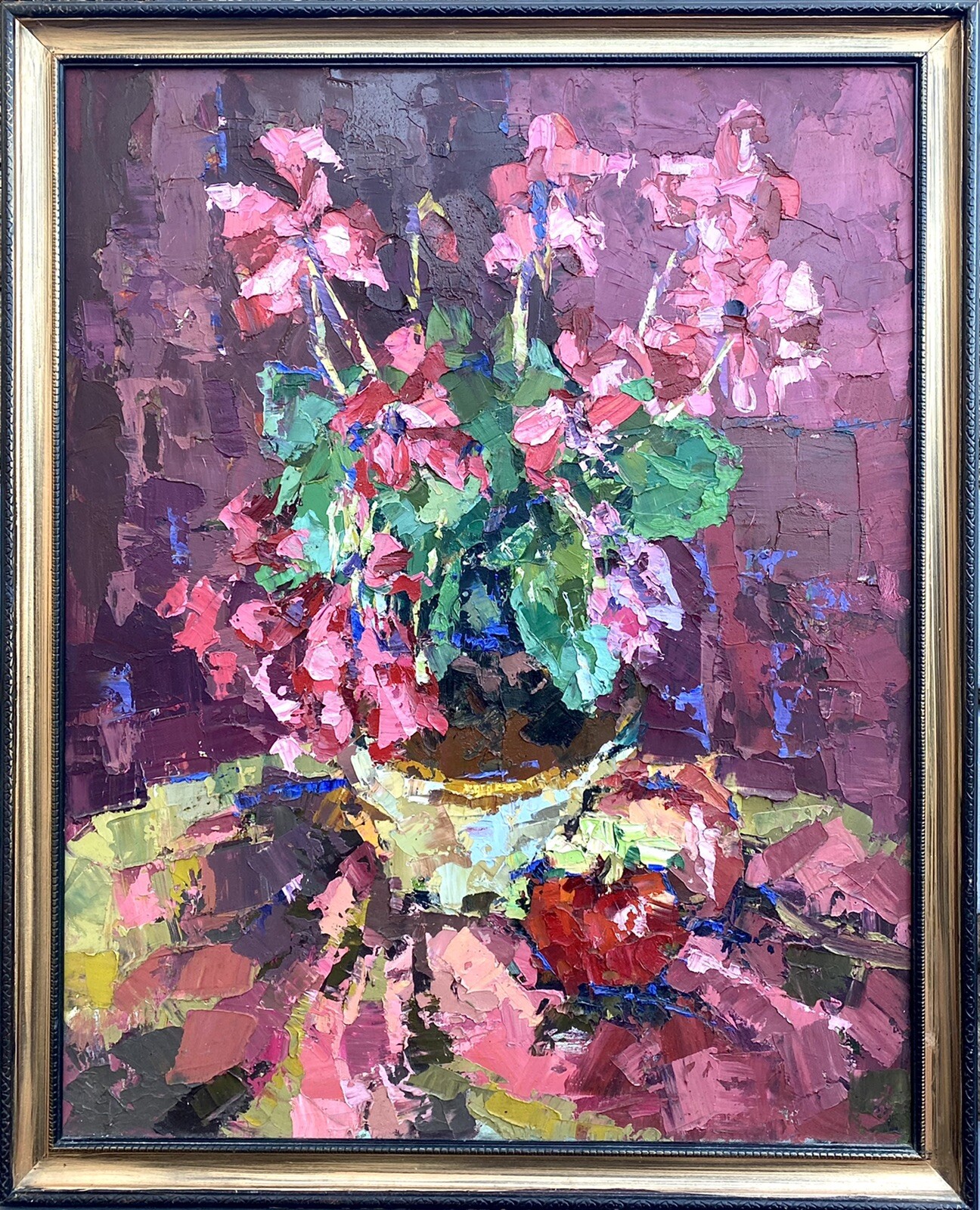 Still Life Pink Flowers in a Pot Oil Painting on Canvas Size 30×24 inch Unframed