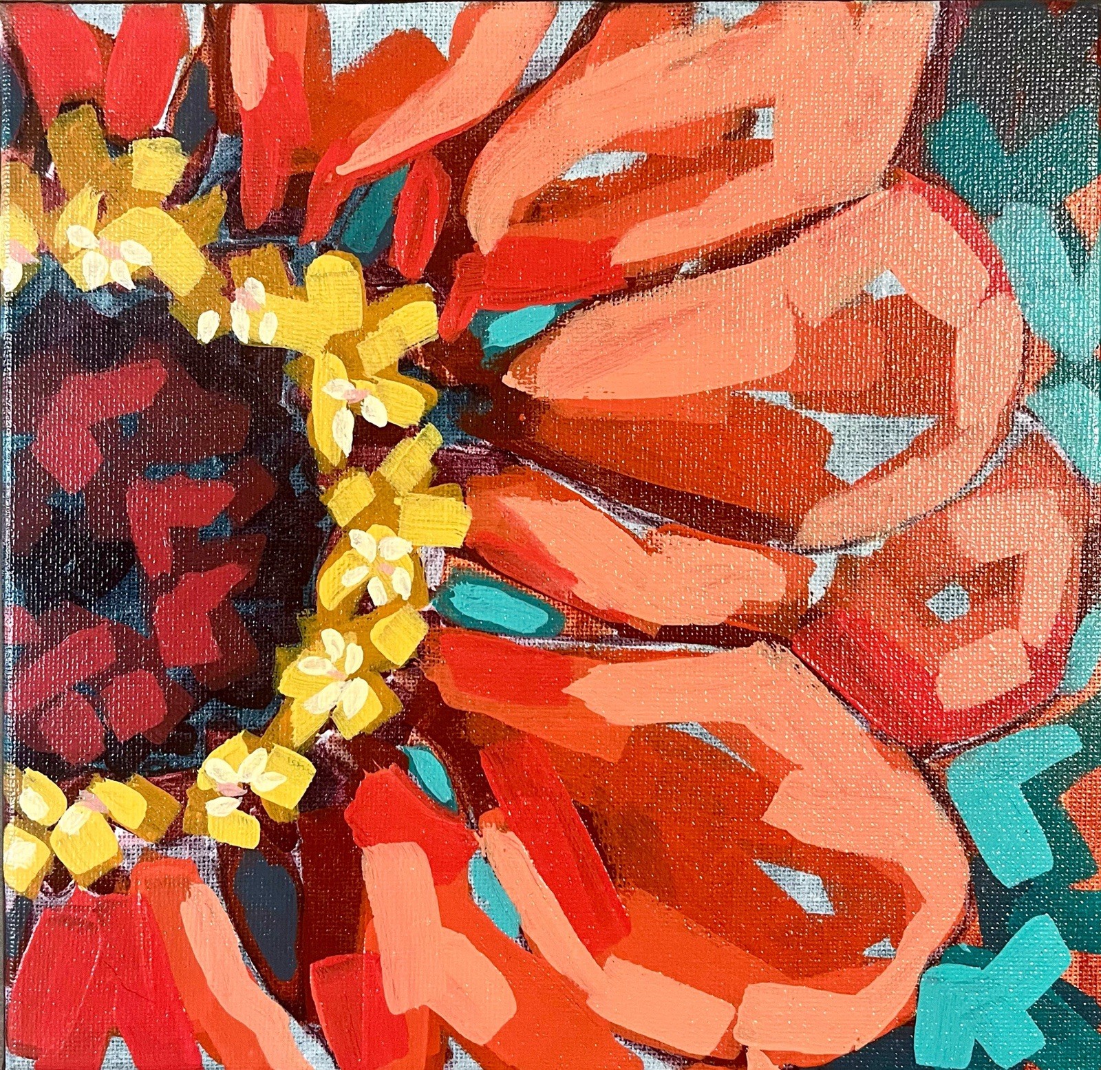 Original Simple Zinnia 8×8 Contemporary Impressionism Painting on Canvas