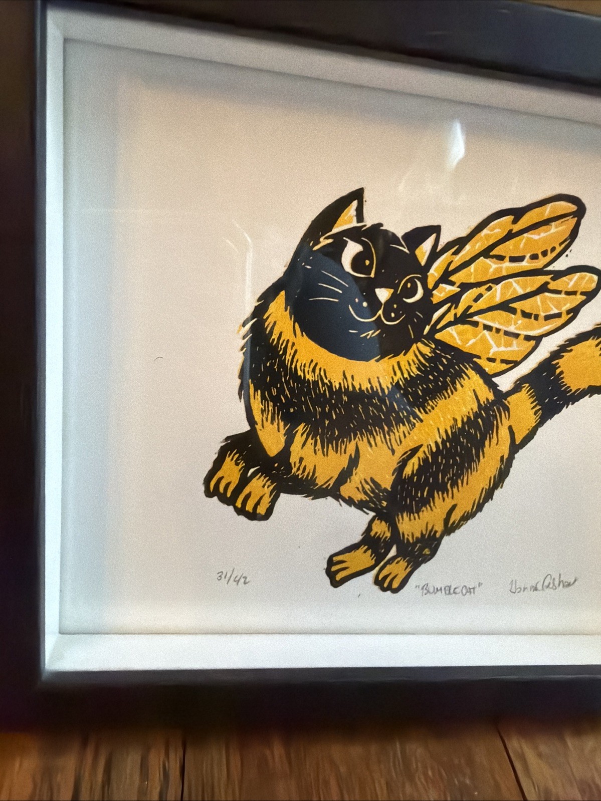 Bumblecat Print Limited Edition cat Art Framed Animals Wall Hannah Gebhart