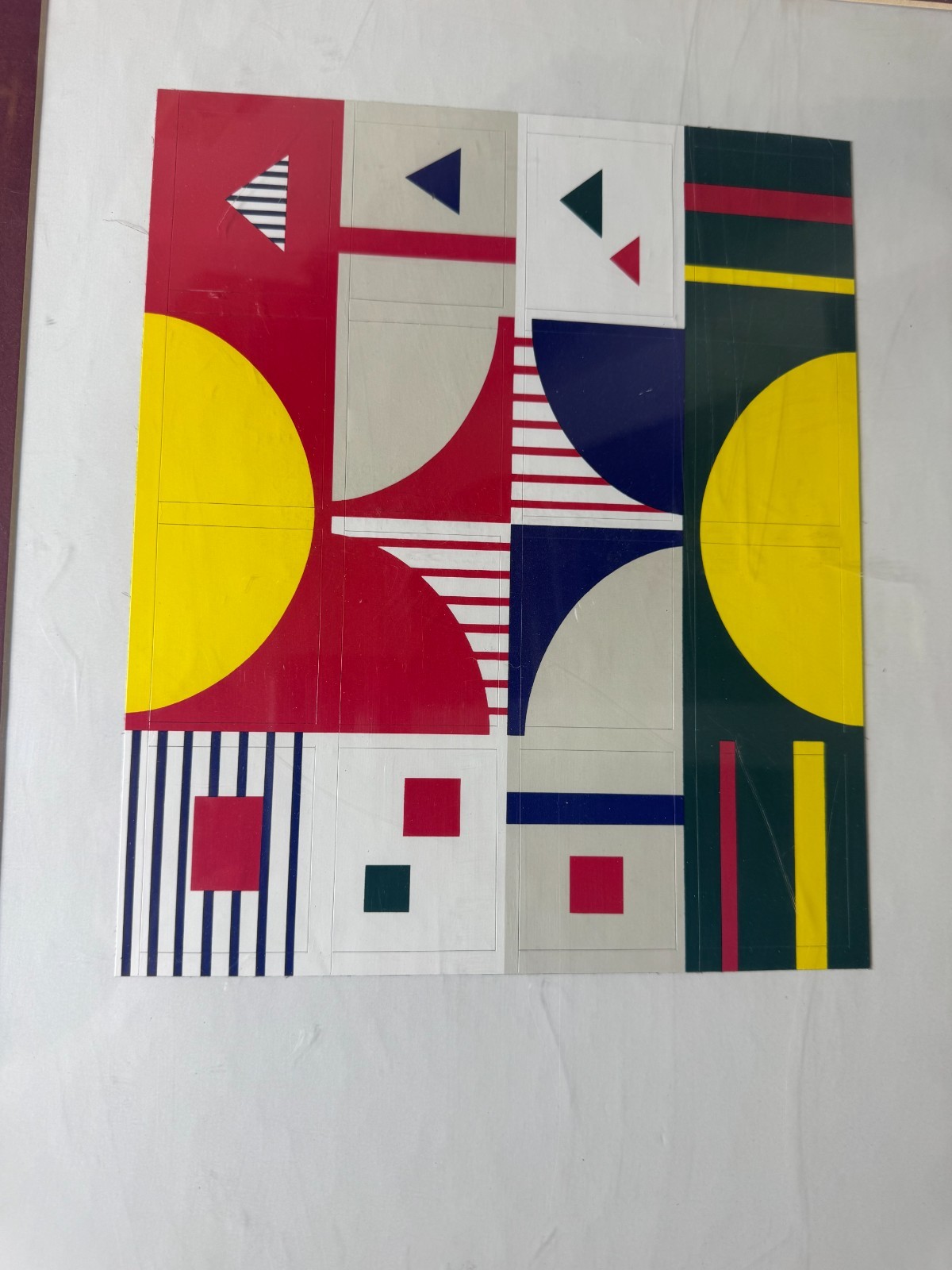 Vintage Geometric Abstract Mixed Media Composition Silver Tone Metal Framed