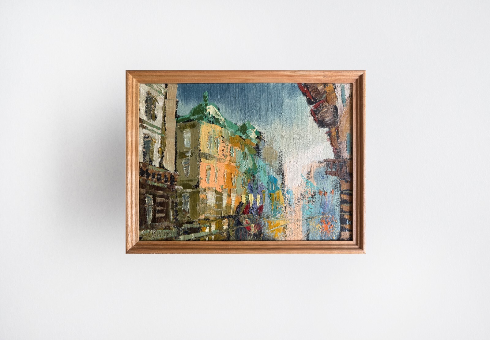 Oil painting After the rain Ukrainian painter Canvas Framed original cityscape