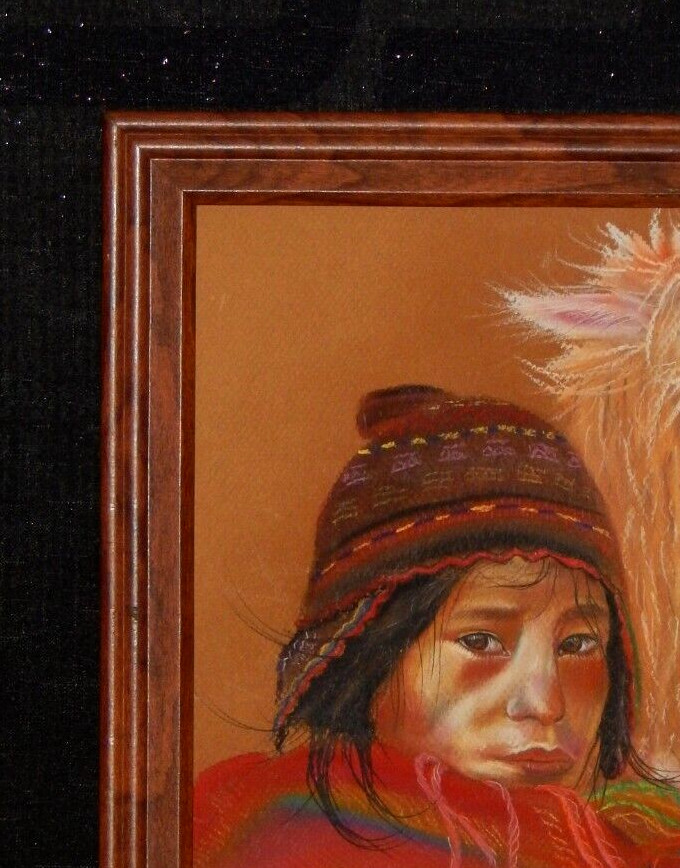 Alpacas, Llama, & Shepherd From Peru Andes. Original Painting, by: A. C. Eqiva
