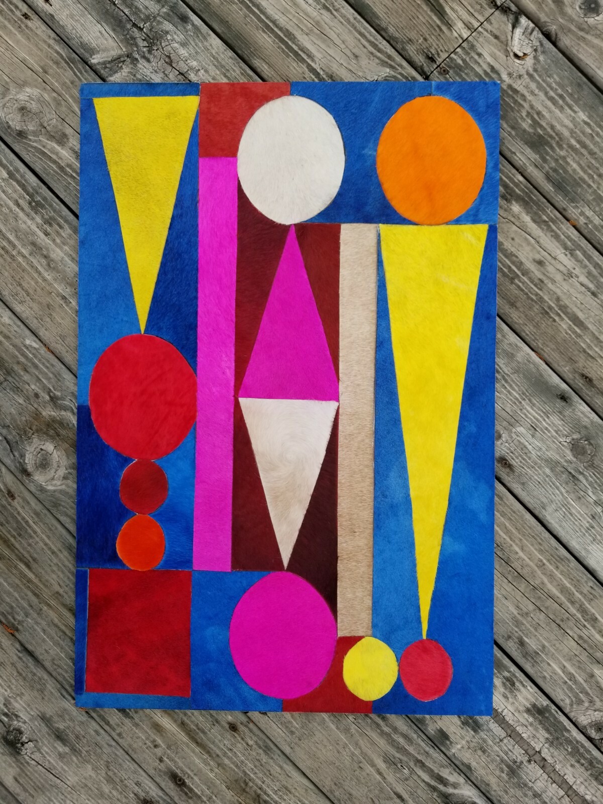 Maximalist Mid-MOD/MCM Abstract Geometric LEATHER MOSAIC Modern Wall Art