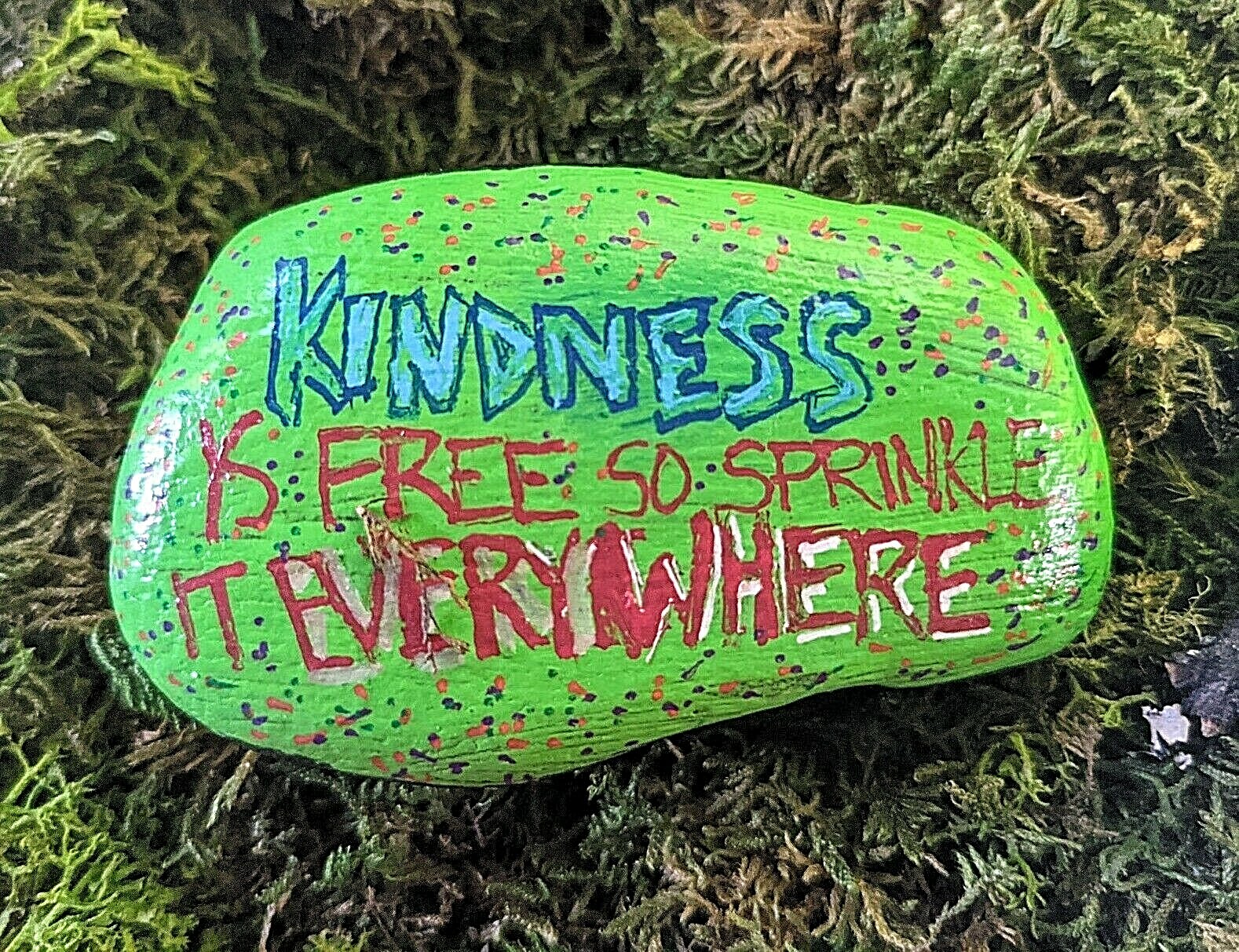 HAND PAINTED RIVER STONE ART «KINDNESS IS FREE» by Yellow Paw Collectible Rocks