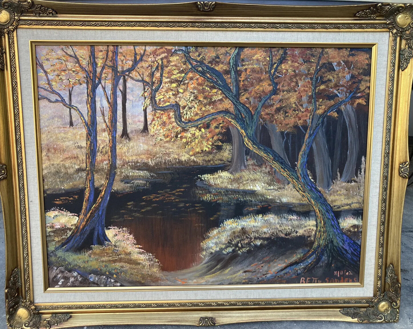 Betty Sanders Acrylic Painting Misty Morning ORIGINAL Signed Art Autumn Forrest