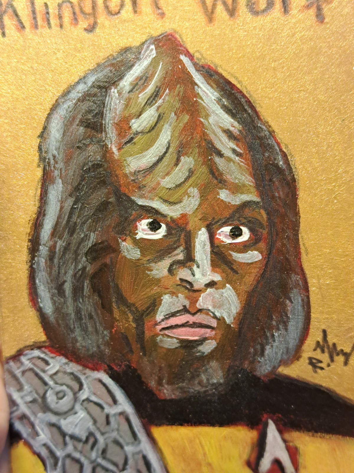 aceo original art card acrylic ink «Worf Star Trek» (ooak) Limit 1/1 signed OBO
