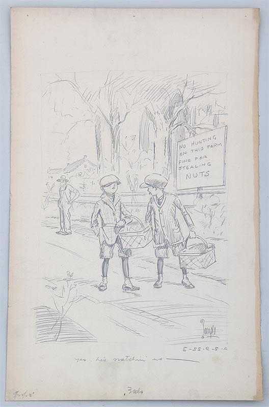 HARRY C TEMPLE «Yes he is watching us» Circa 1930’s Humor Magazine Ilustration