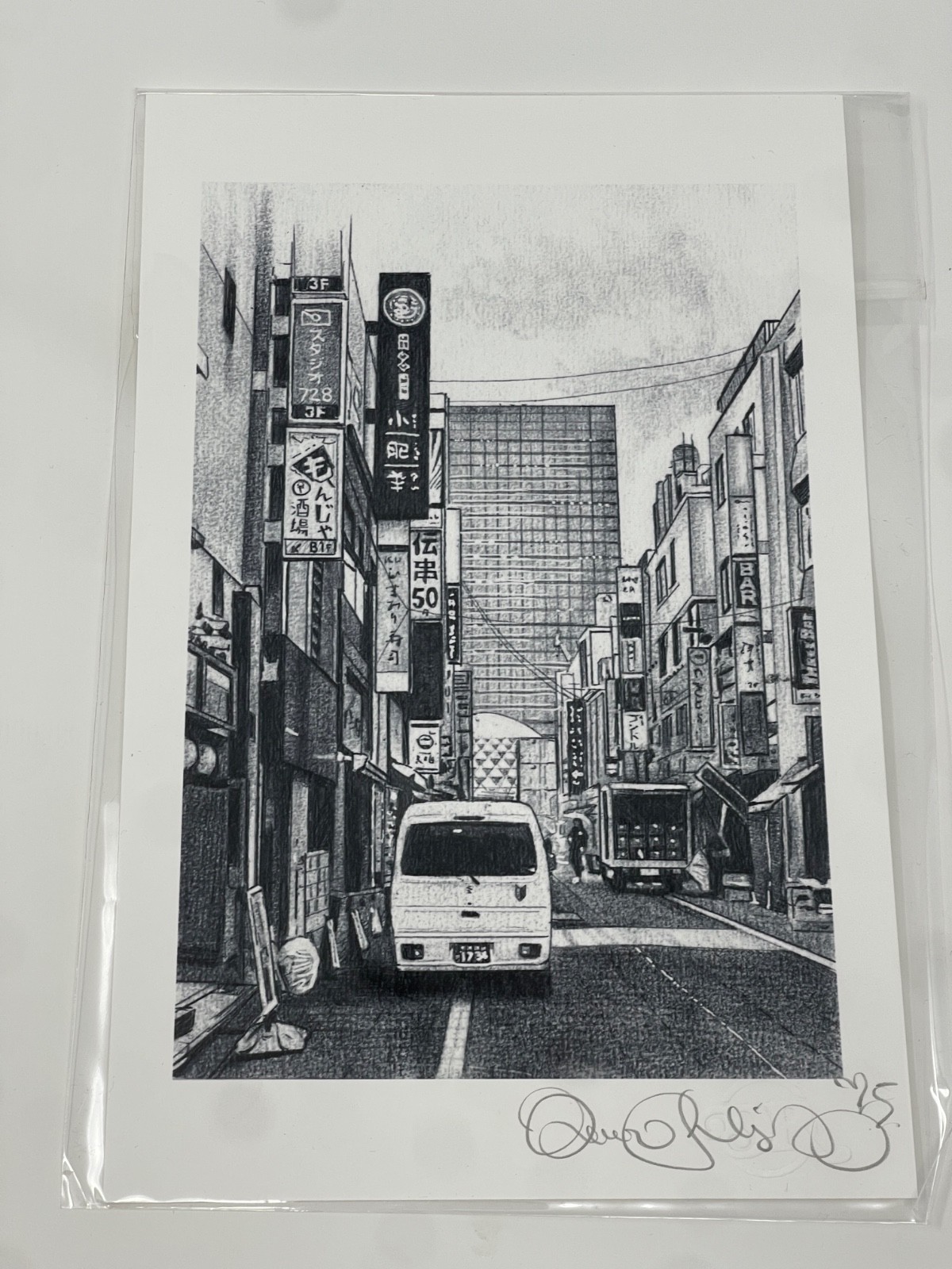 Tokyo Street Scene Original Art – Devon Rodriguez Graphite & Acrylic