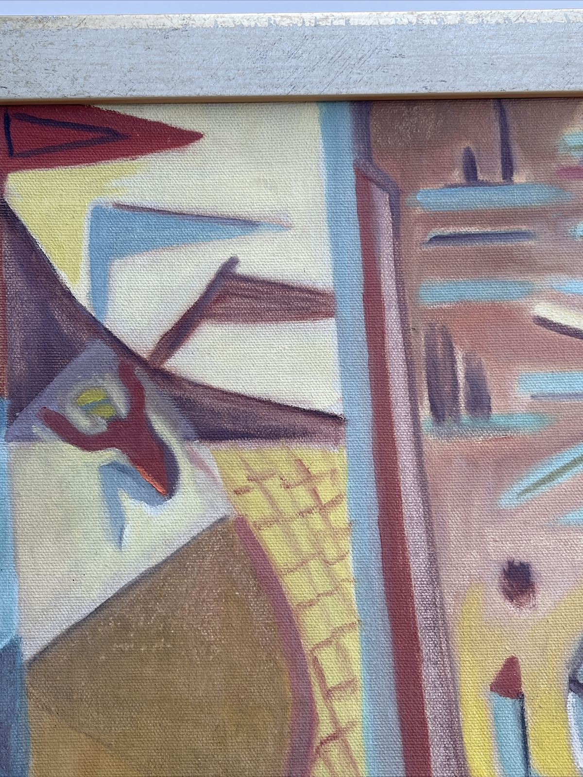 ANTIQUE CIRCUS PAINTING ABSTRACT CUBIST CUBISM MODERNISM MID CENTURY PERFORMERS