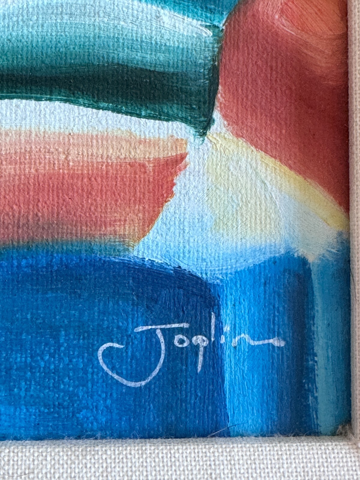 Signed Abstract Painting on Canvas Modern Art Vibrant Figures