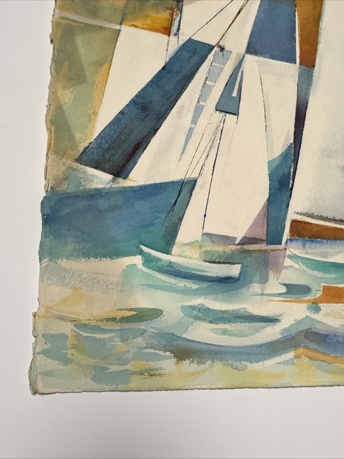 COASTAL EXPRESSIONIST PAINTING SAIL BOATS REGATTA MAURICE SILBER FAMOUS LARGE