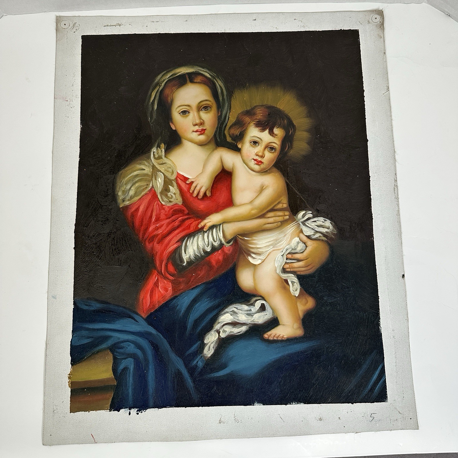 Original Oil Painting Madonna and Child Replica On Canvas 17×13 Inches
