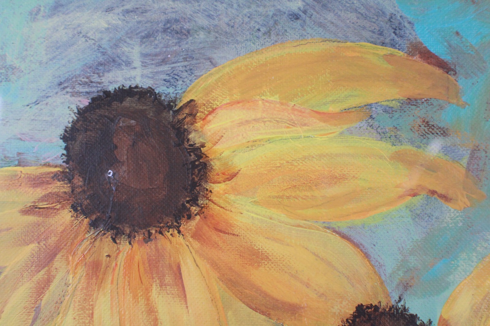 Vintage Black-Eyed Susans Oil Painting On Board Signed Illegible