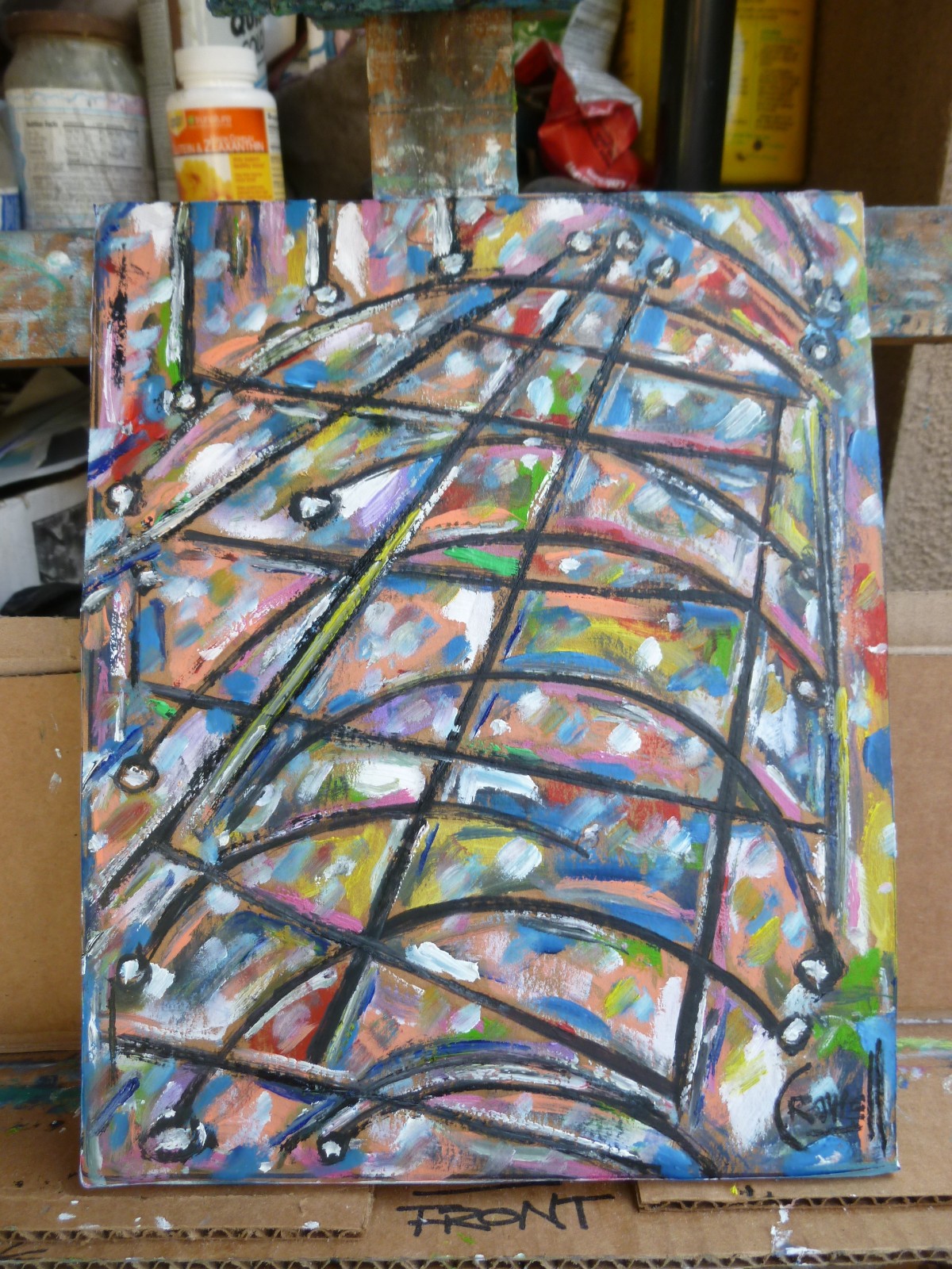 LAUGHING IN THE RAIN card panel original abstract 8×10 oil painting by Crowell