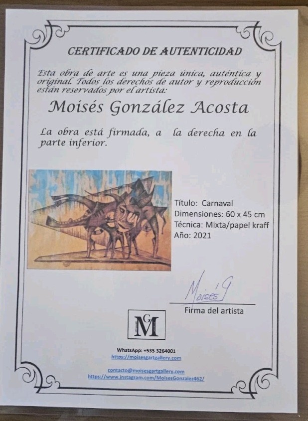 Mixta Pencil Paper Craf T : CARNAVAL cuban art 60×45 Cm moises Gonzalez