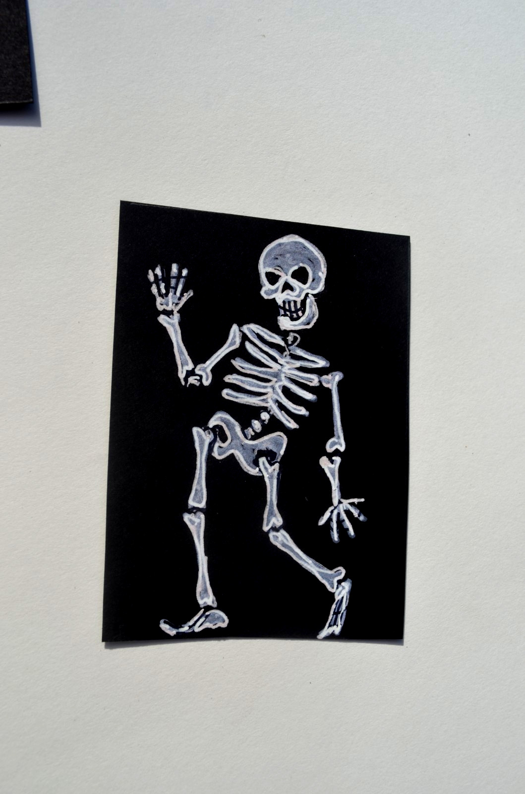 ACEO Original Art Card Horror Halloween Skeleton says Howdy not a print