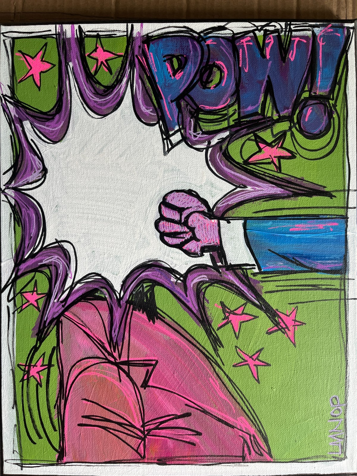 Comic Strip Vintage Sketchy Lines Pop Art Original Canvas Painting 11×14 LMNOP
