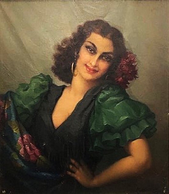 Efren Pelayo Apesteguia, Flamenco Dancer, Art Deco O/C Portrait, ca. 1940s