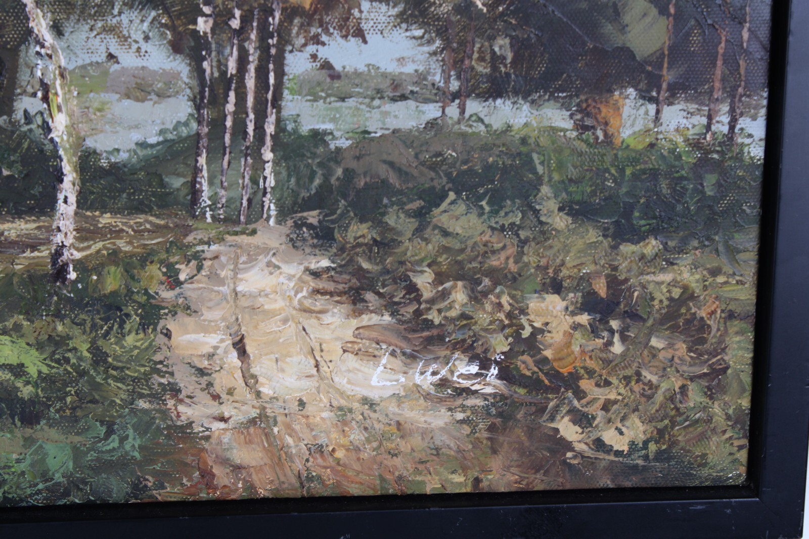 En plein air Landscape Vintage Oil Painting Signed Illegible