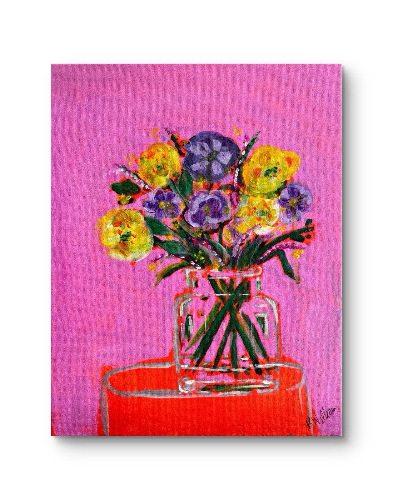 Original Wall Art Signed 11×14 Expressionism Paint Flowers Feminine Brand New