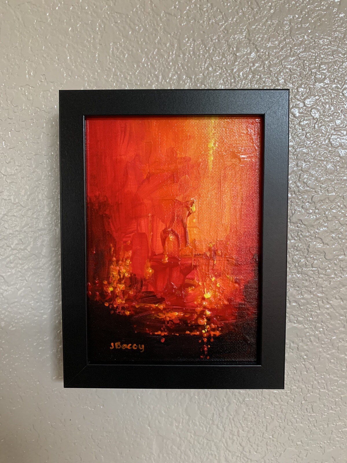 ABSTRACT RED HAND PAINTED ORIGINAL ACRYLIC PAINTING ON CANVAS WITH GLASS FRAME