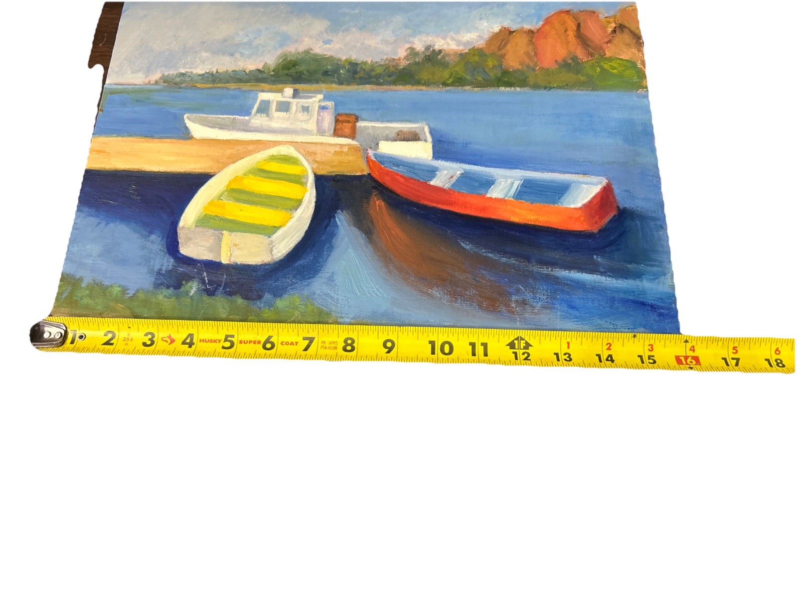 Oil impasto original painting on canvas size 16×12 inches Boats in the bay