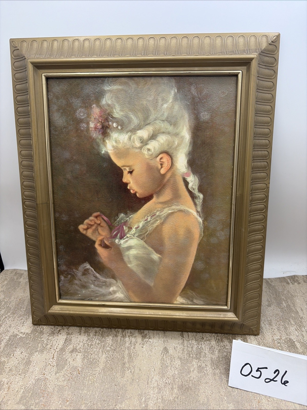 Pretty Girl Art In Plastic Frame Oil Painting 10.75”X 12.75”