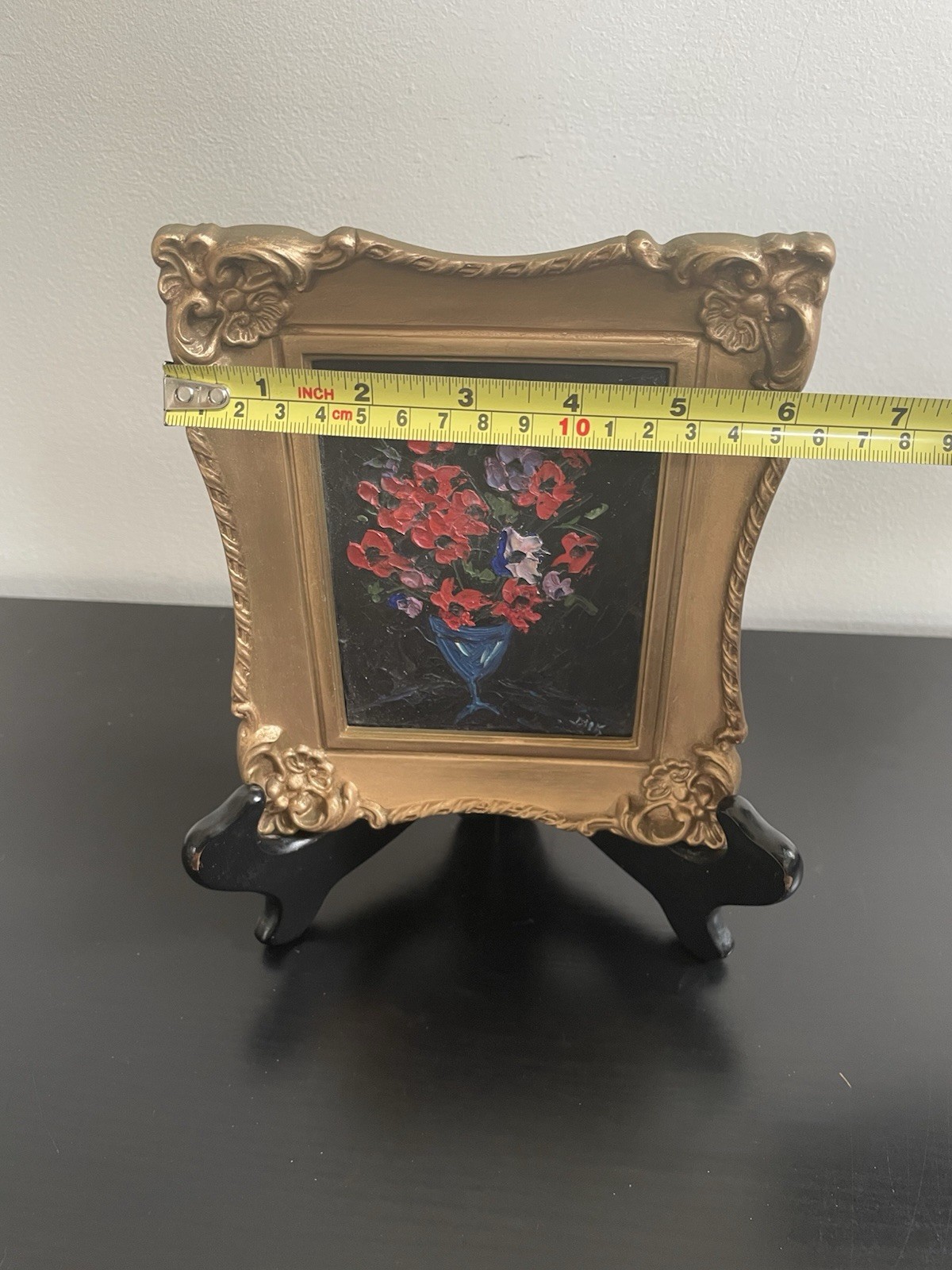 Vintage Framed Miniature Oil Painting On Board 6”x7”, Bouquet Of Flowers