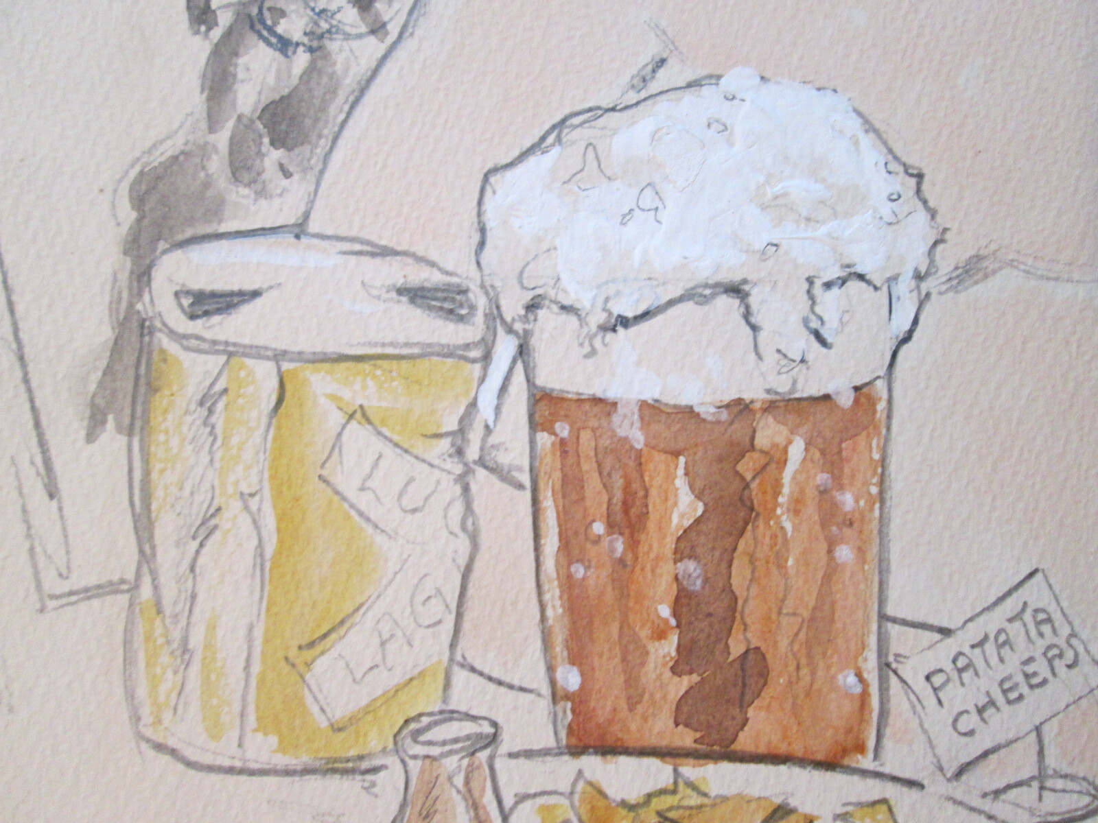 WWII STYLE CARICATURE SIGNED “T. TAYLOR 48″ ~ Mentions Beer & May Co. 20″ x 16″