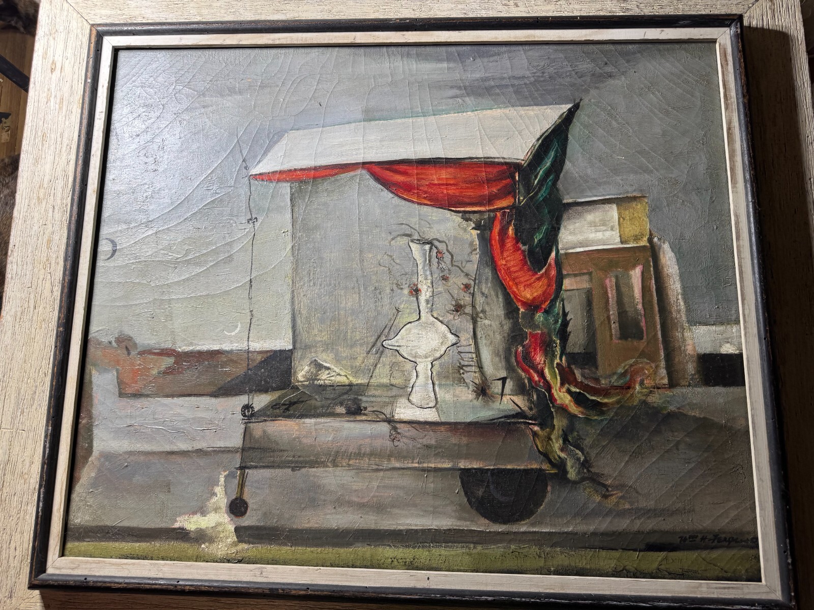 Large William Hugh Ferguson (1905 – 1985) «Abandoned Flower Cart» Oil Painting