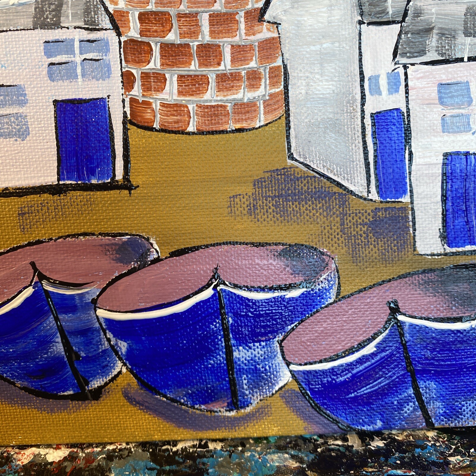 Ship,Boat,lighthouse,paintings on canvas Panel original 8/10, Abstract Seascape