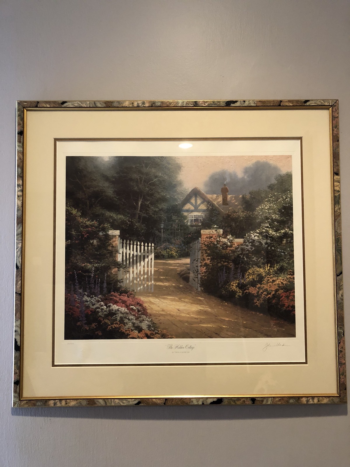 THOMAS KINKADE FRAMED LITHOGRAPH “HIDDEN COTTAGE” PENCIL SIGNED LTD ED 214/550