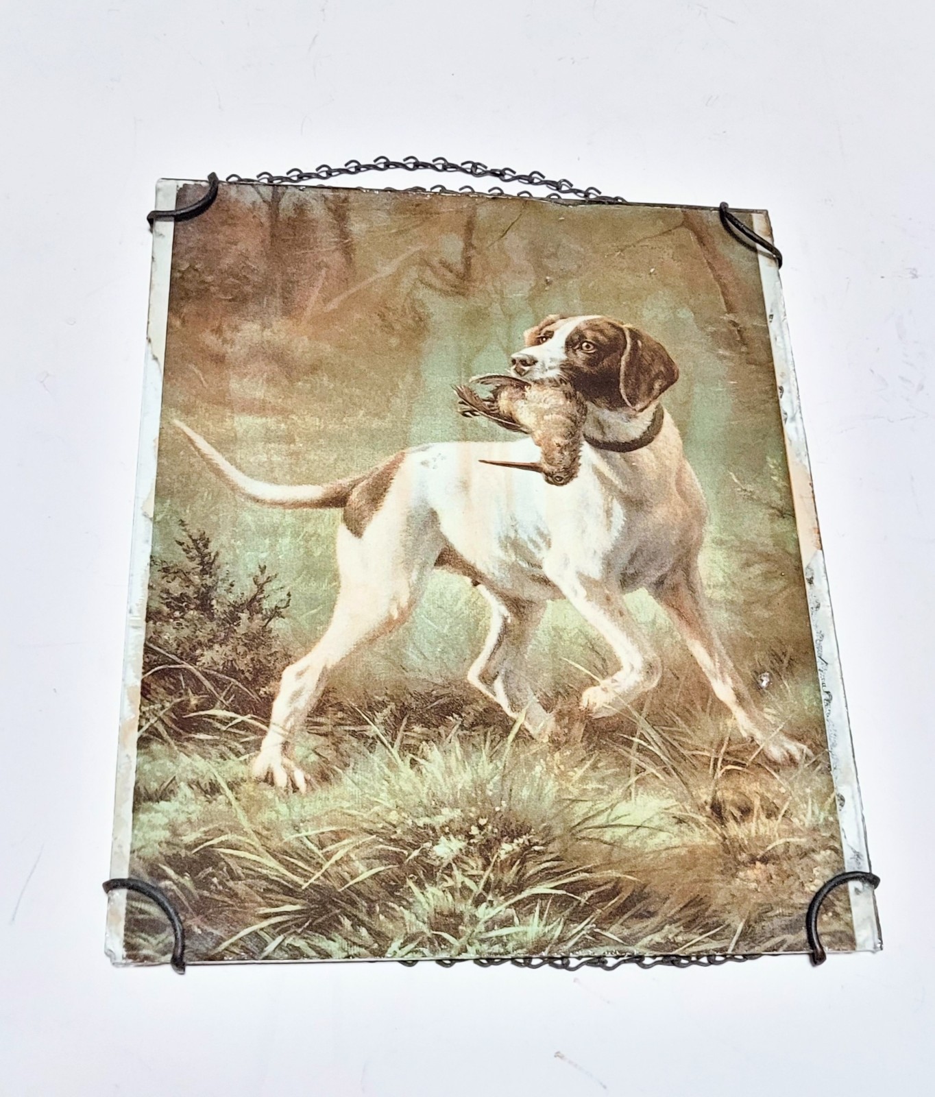 Antique Franklin Harrison Miller Hanging Glass Art English Pointer Hunting Dog
