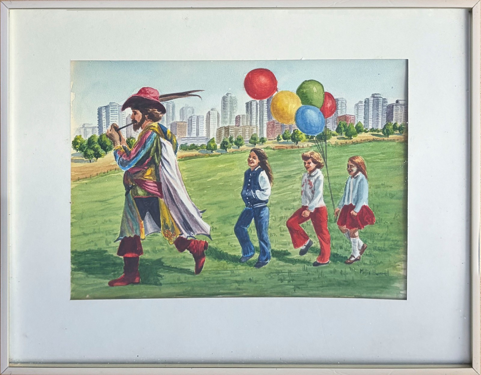 Millie Hummel Original Watercolor Signed Pied Piper Ohio 1991 Artist of Year