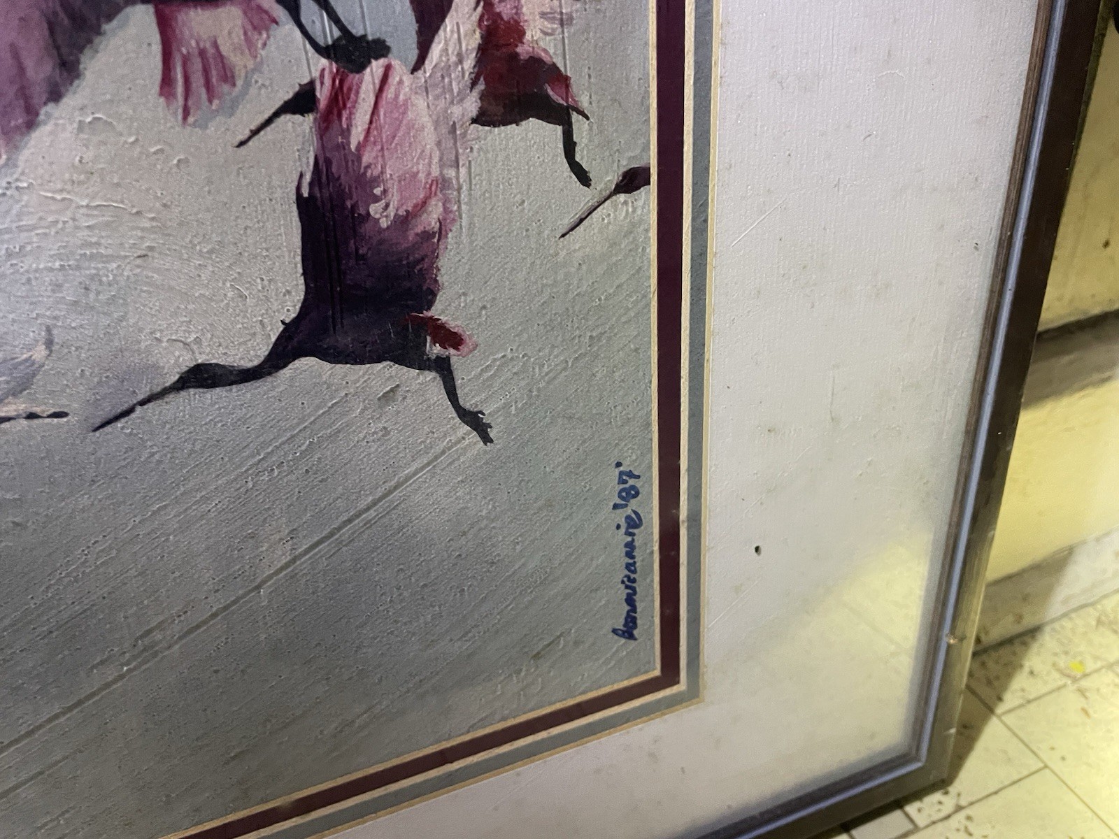 vintage 1987 flamingo painting Framed Not A Print