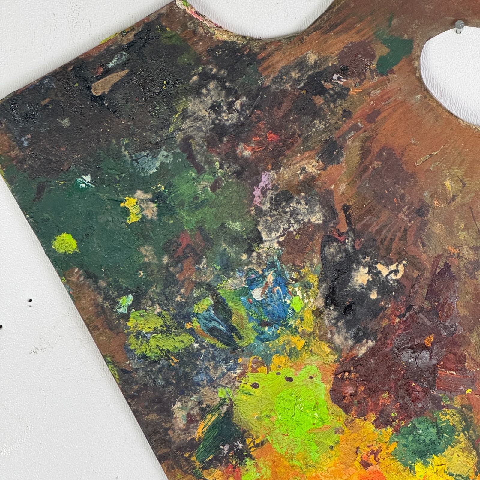 Vintage Artist’s Large Rectangular Painting Palette With Remnant Oil Paint