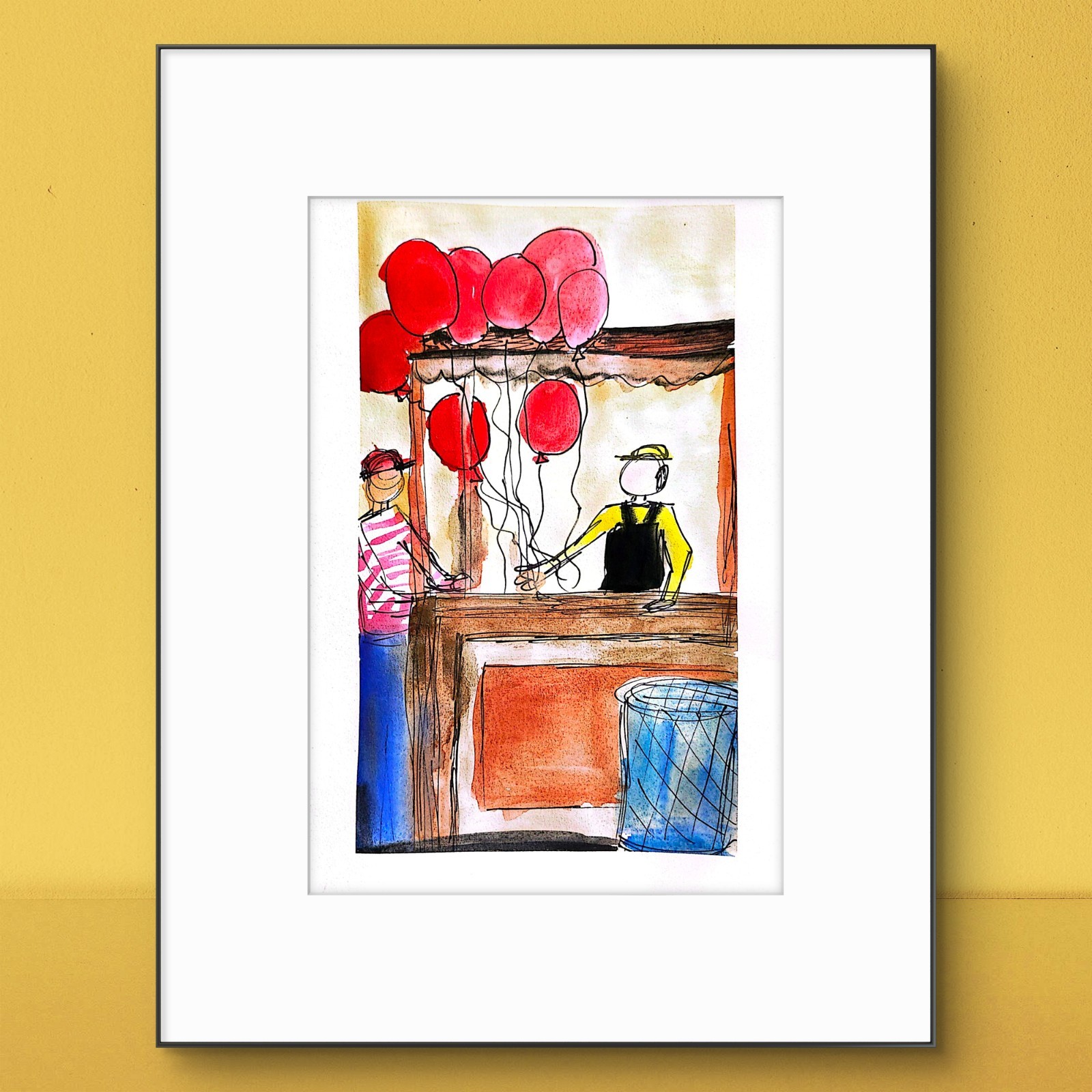 Balloon Stand Abstract Expressionist Original Watercolor On Paper 6×9 Signsd