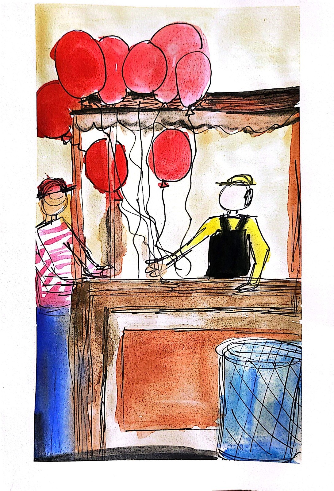 Balloon Stand Abstract Expressionist Original Watercolor On Paper 6×9 Signsd