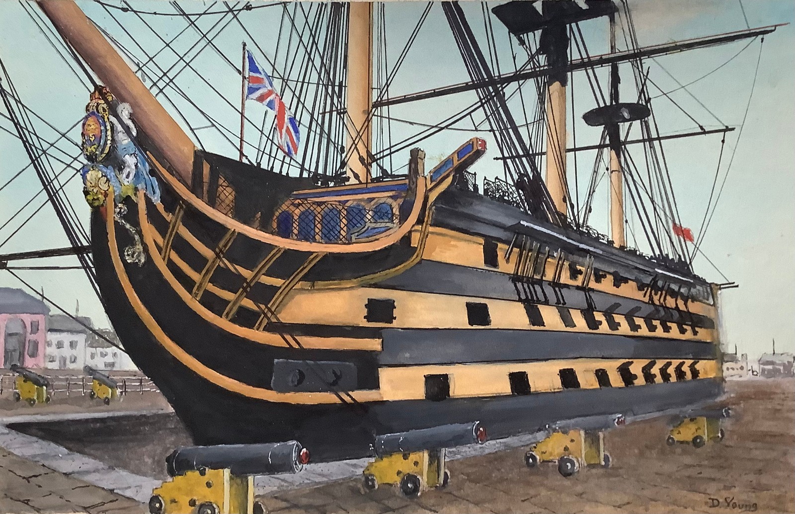 Original Matted Watercolor – HMS VICTORY by Pennsylvania Artist David Young